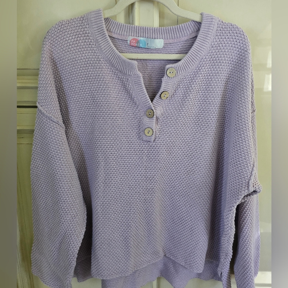 Free People Lavender Waffle Knit Henley Sweater